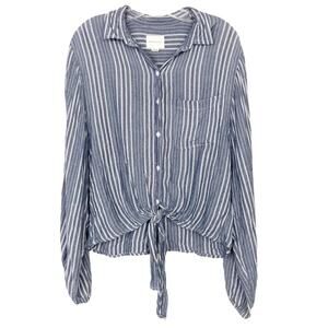 American Eagle Blue Pinstripe Button Down Tie Front Blouse Sz S